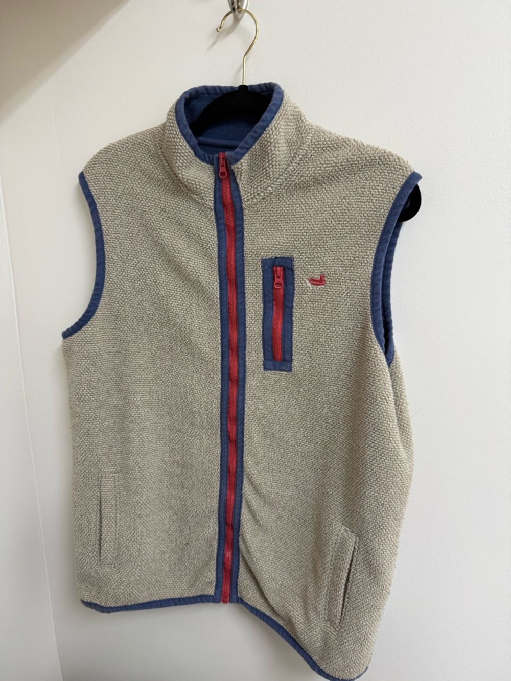 Southern Marsh Highland Sherpa Fleece Vest - Tan/Navy/Red - Men's Small (S)